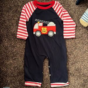 Honey Bean firetruck one piece outfit